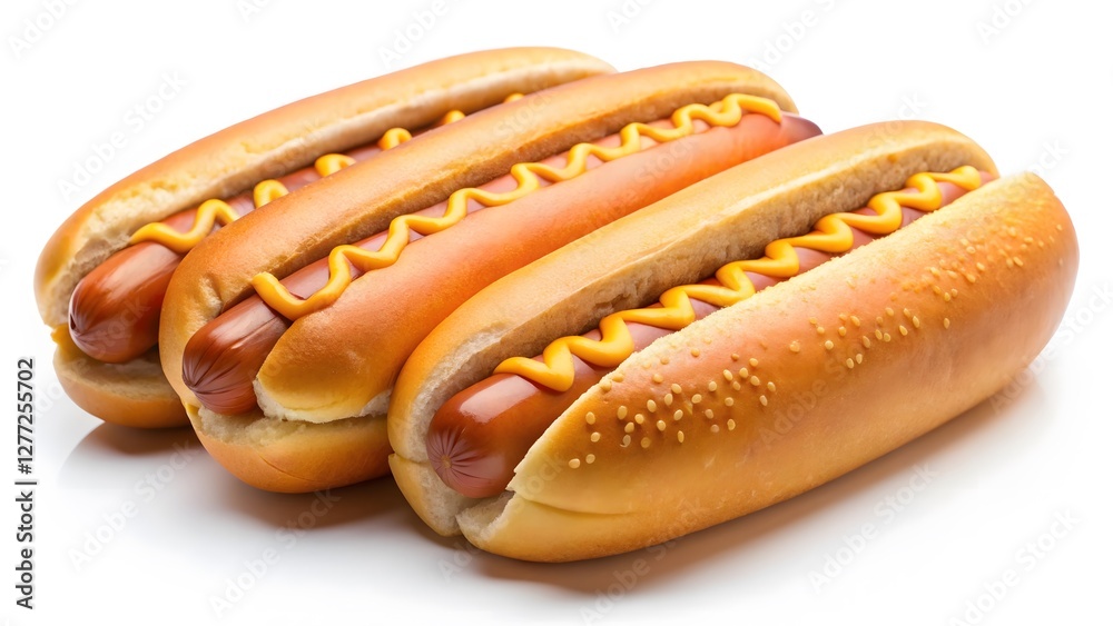 Three Hot Dogs with Mustard Three Hot Dogs with Mustard