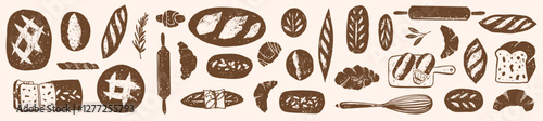 Loaf of Bread Icons Clip Art Vector, Bread Bakery, Bakery Logo, Bakery Shop, Bread, Hand Drawn Bread, Sourdough, baguette, white bread, challah, isolated bread	and Background