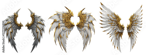 set of gold and white angel wings png