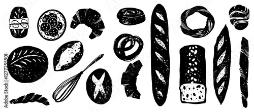 Loaf of Bread Icons Clip Art Vector, Bread Bakery, Bakery Logo, Bakery Shop, Bread, Hand Drawn Bread, Sourdough, baguette, white bread, challah, isolated bread	and Background