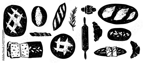 Loaf of Bread Icons Clip Art Vector, Bread Bakery, Bakery Logo, Bakery Shop, Bread, Hand Drawn Bread, Sourdough, baguette, white bread, challah, isolated bread	and Background