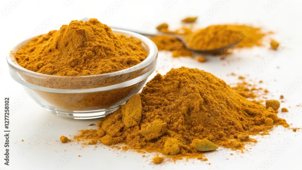 Turmeric Powder in Bowl and Spoon