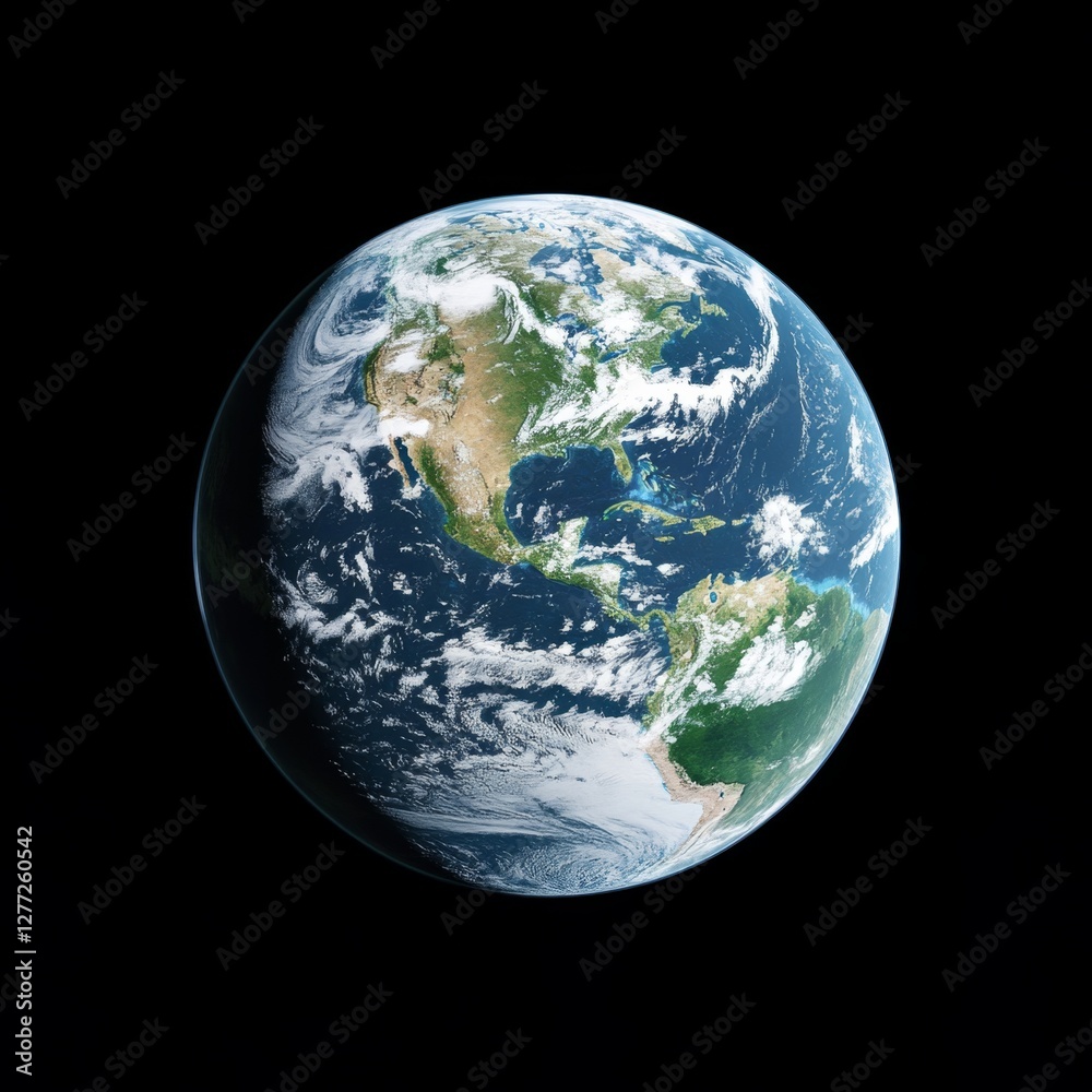 Fototapeta premium Earth from Space, Visible Clouds, Continents, Dark Background. Educational, Scientific Use