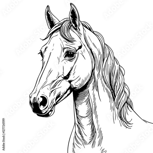 "Elegant Horse Line Art Drawing – Black and White Hand-Drawn Illustration"
