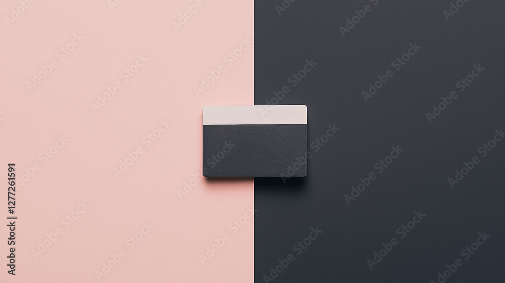 Minimalist black and white card on split pink and black background
Minimalist black and white card on split pink and black background