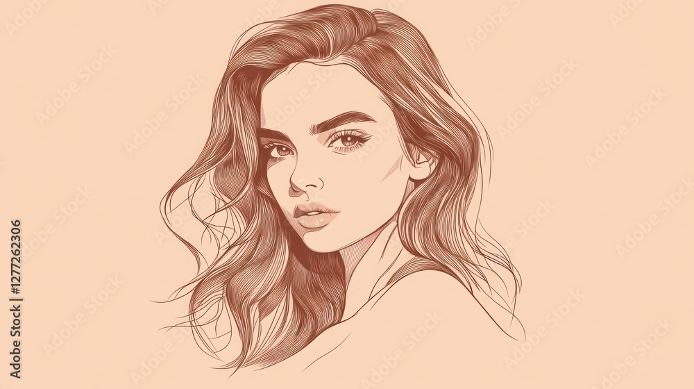 Woman's portrait, studio, sepia tones, beauty, illustration Woman's portrait, studio, sepia tones, beauty, illustration