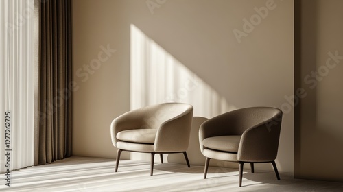 Modern Minimalist Room with Two Beige Chairs and Natural Light