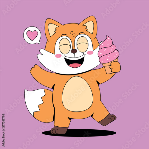 Cute fox with ice cream cone cartoon photo