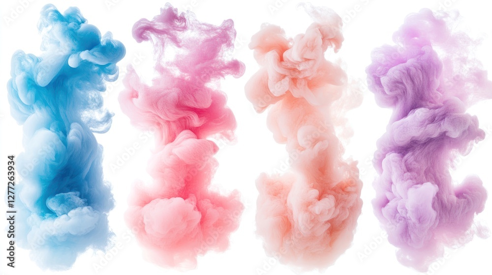 Fototapeta premium Abstract pastel color ink swirls in water isolated on white background.