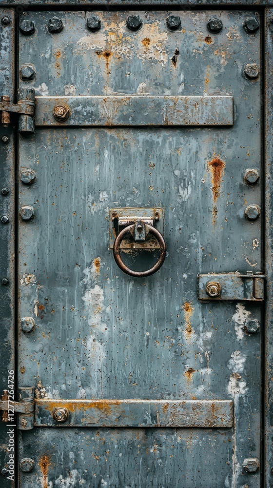 Weathered Industrial Door with Rusty Details and Metal Texture Weathered Industrial Door with Rusty Details and Metal Texture