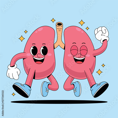 Happy lungs cartoon mascot