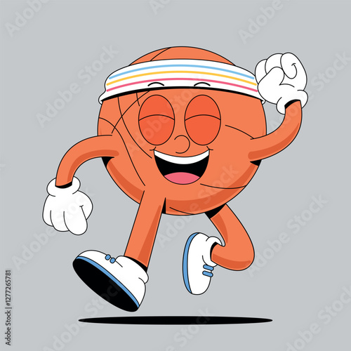 Running basketball cartoon mascot