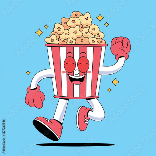 Happy popcorn cartoon mascot