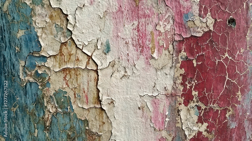 Fototapeta premium Weathered Paint Texture on Wooden Surface with Cracked Pattern