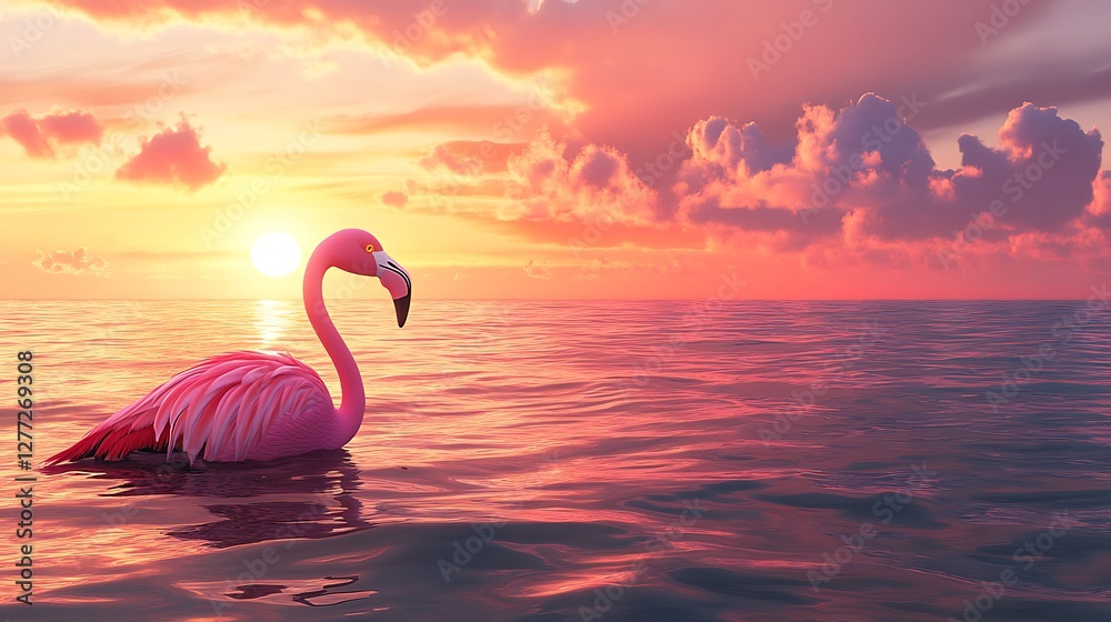 Fototapeta premium Flamingo elegance in tranquil waters high resolution wallpaper