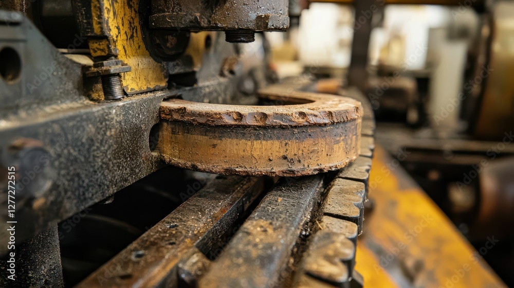 Close-Up of Rusty Metal Machinery in Industrial Workshop Setting Close-Up of Rusty Metal Machinery in Industrial Workshop Setting