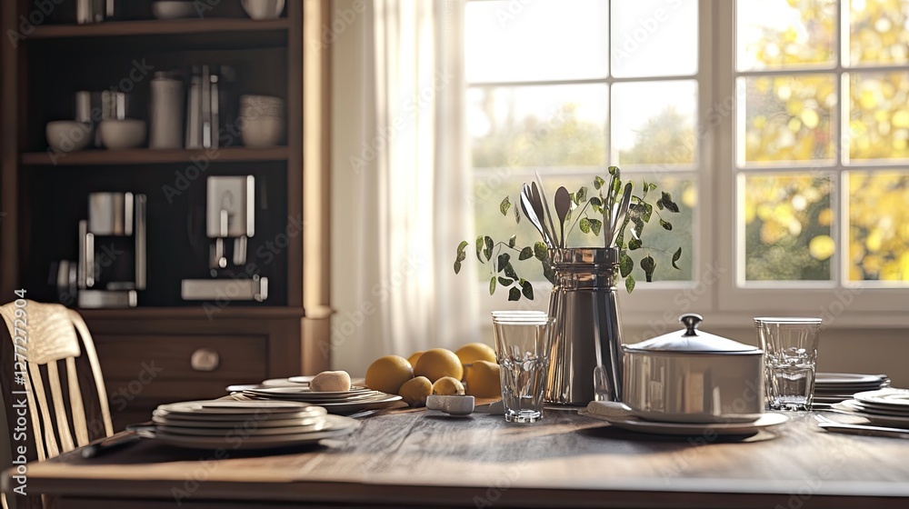 A digitally generated dining space showcasing adjustable table settings and dcor options A digitally generated dining space showcasing adjustable table settings and dcor options