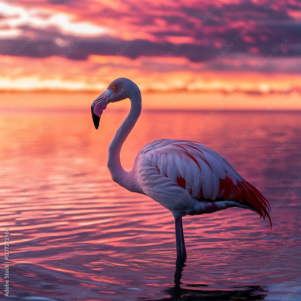 Fototapeta premium Exotic flamingo lake sunset view high resolution wallpaper
