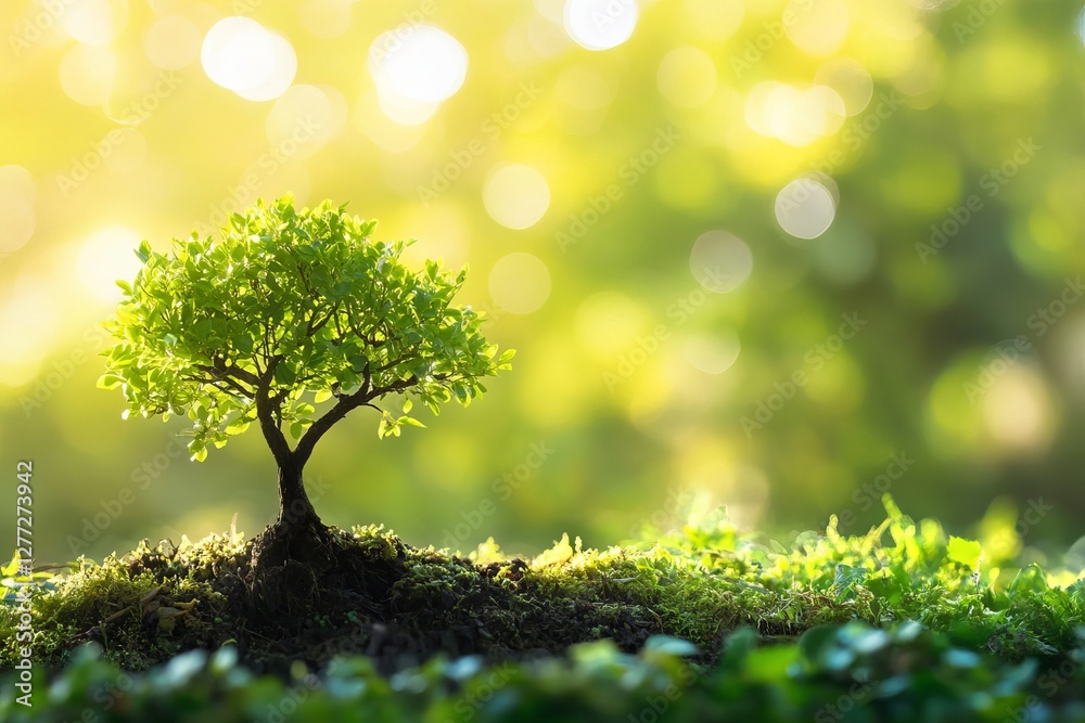 Small Green Tree Growing in Sunlight Peaceful Nature Scene Tranquil Serene Environment Lush Foliage Vibrant Spring Summer Botanical Beauty Natural Small Green Tree Growing in Sunlight Peaceful Nature Scene Tranquil Serene Environment Lush Foliage Vibrant Spring Summer Botanical Beauty Natural