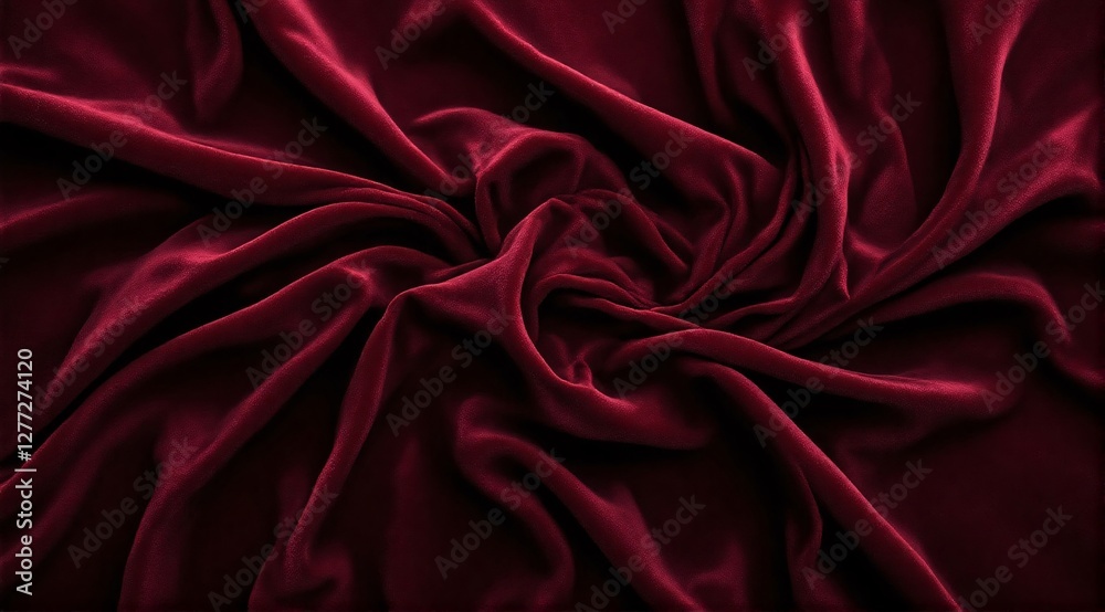 Obraz premium A close-up of ultra-soft velvet fabric in deep burgundy, showcasing its plush texture and smooth folds. Light and shadow enhance its luxurious sheen.