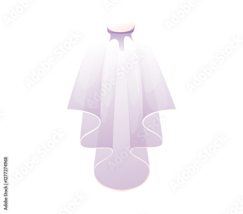 Cartoon bridal veil, wedding and marriage accessory. Isolated vector delicate, elegant veil with soft, flowing layers of translucent fabric, for wedding ceremony, bridal fashion and romantic occasions