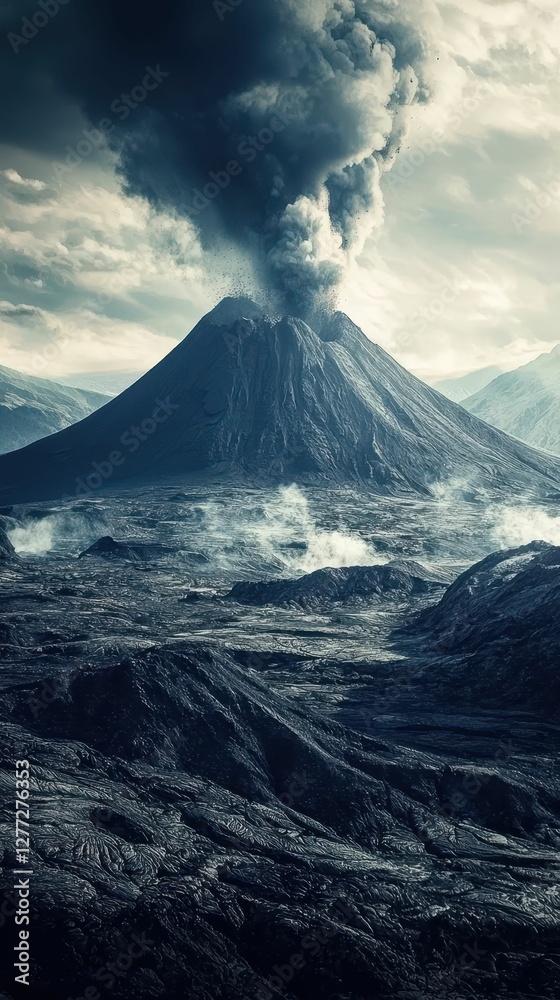 Fototapeta premium Majestic Eruption of Active Volcano in Dramatic Landscape at Twilight