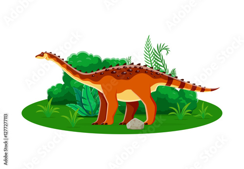 Jurassic Aegyptosaurus dinosaur cartoon character. Extinct dinosaur, paleontology reptile or prehistoric lizard funny isolated vector mascot. Jurassic era animal cheerful personage or cute character