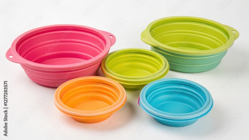 Collapsible Silicone Bowls on White Background Collapsible Silicone Bowls on White Background