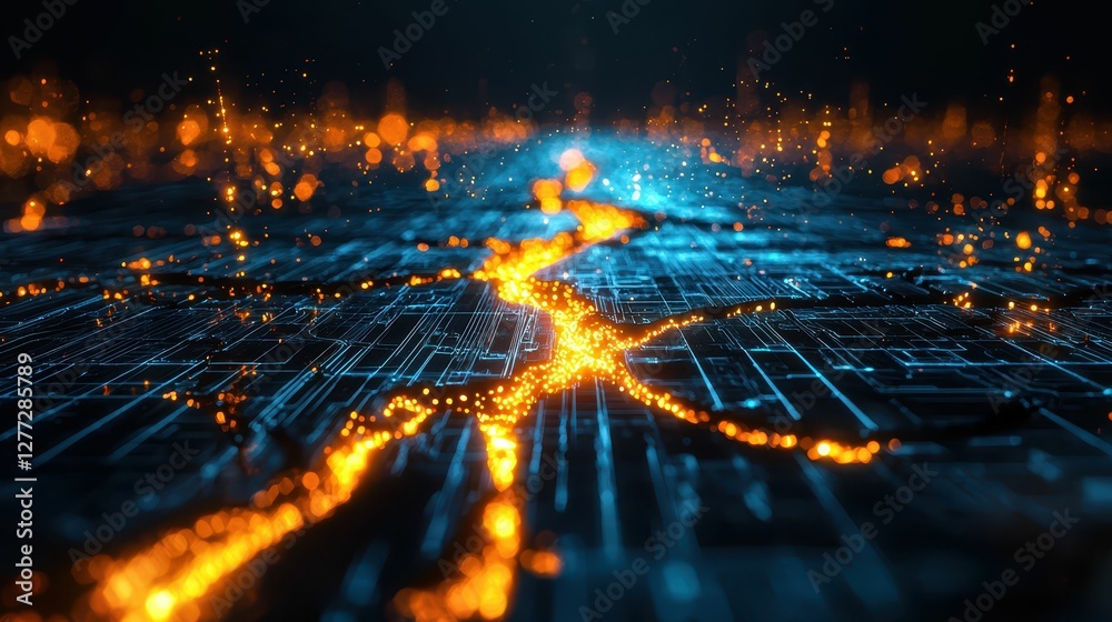 Dynamic Digital Pathway with Sparkling Lights and Vibrant Colors Dynamic Digital Pathway with Sparkling Lights and Vibrant Colors