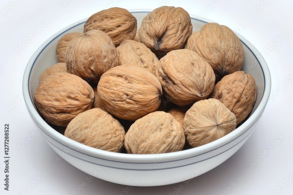 Freshly harvested walnuts in a decorative bowl ready for culinary use and snacking Freshly harvested walnuts in a decorative bowl ready for culinary use and snacking