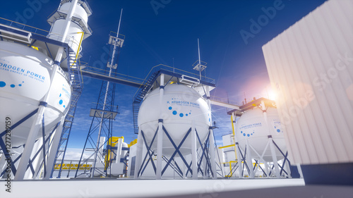 Obraz na płótnie Hydrogen renewable energy production - hydrogen gas for clean electricity solar and windturbine facility. 3d rendering. w salonie