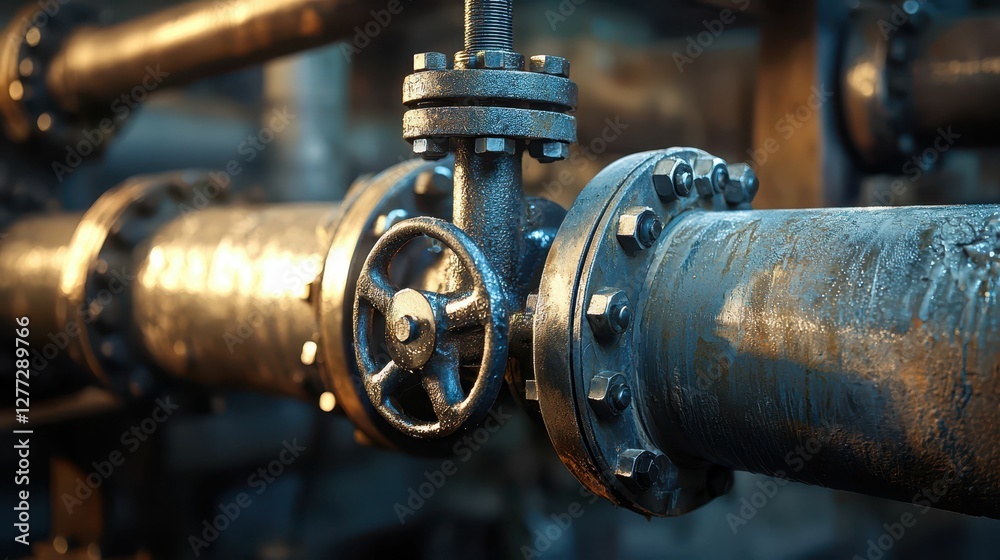 Industrial Valve and Pipe Detail with Rusty Metal Texture Industrial Valve and Pipe Detail with Rusty Metal Texture