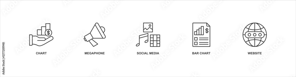 Digital Marketing banner web icon sheet vector illustration concept with icon of chart, megaphone, social media, bar chart, website Digital Marketing banner web icon sheet vector illustration concept with icon of chart, megaphone, social media, bar chart, website