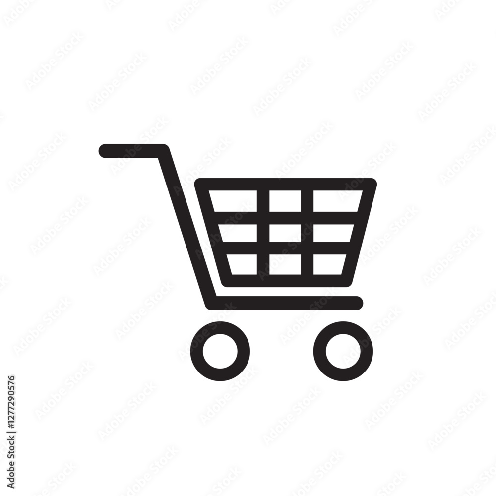 Black single shopping cart icon, simple ecommence flat design vector pictogram, interface elements for app logo web button ui ux isolated on white background Black single shopping cart icon, simple ecommence flat design vector pictogram, interface elements for app logo web button ui ux isolated on white background