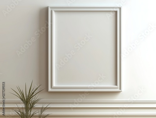 art mockup, blank framed canvas hanging on a white wall