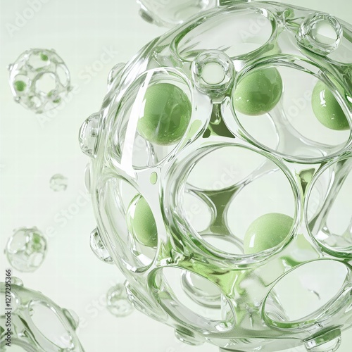 This image features transparent glass orbs with green elements creating a visually stunning abstract design.