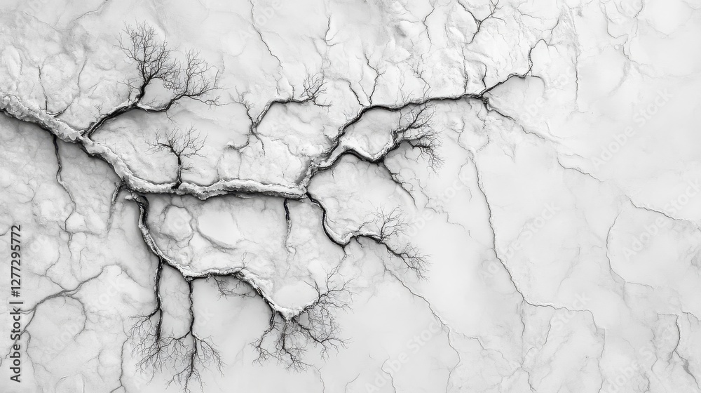 Bare Branches Etched On Cracked White Surface Bare Branches Etched On Cracked White Surface