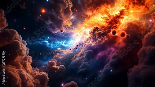 Vivid cosmic nebula explosion with swirling gaseous clouds animation background