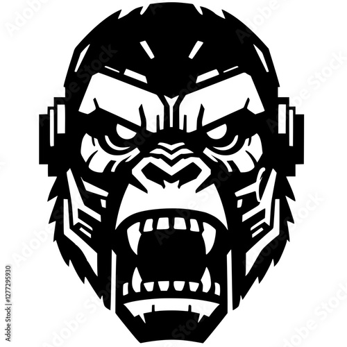 Silhouette of angry gorilla robot head