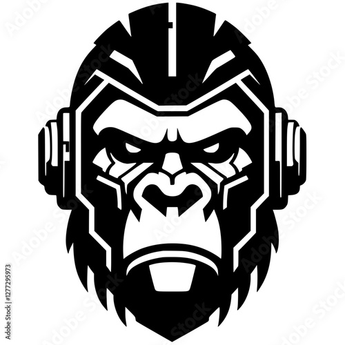 Silhouette of a gorilla robot head