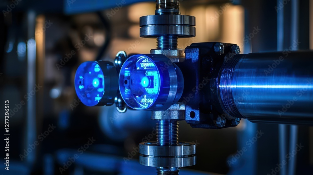 Industrial Equipment with Blue LED Indicator in Modern Setting Industrial Equipment with Blue LED Indicator in Modern Setting