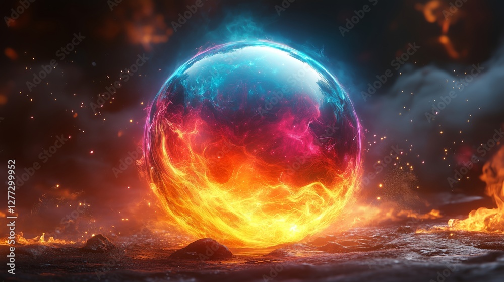 Obraz premium Fire and Water Fusion Sphere with Dynamic Radiance