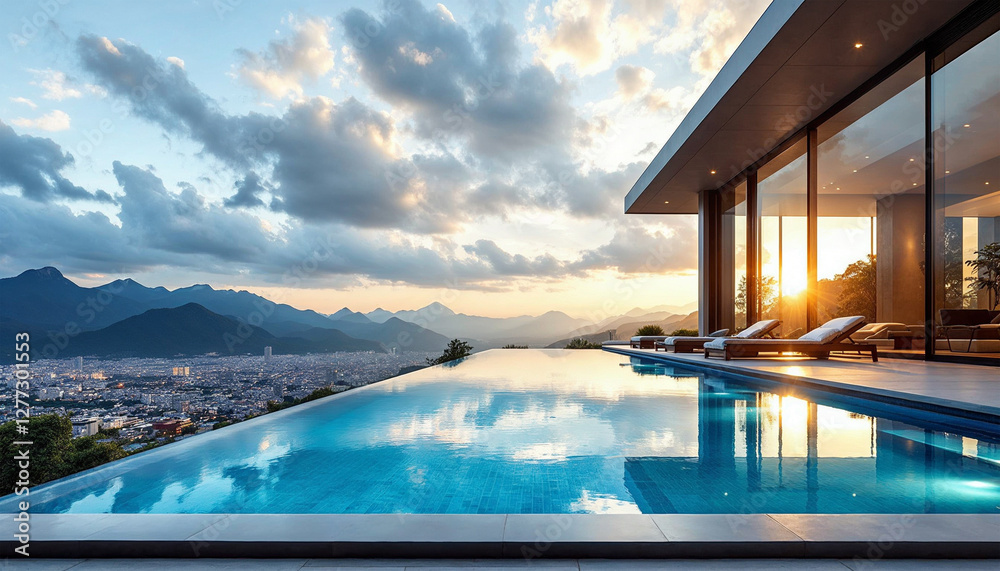 Fototapeta premium ocean villa with view for vacation and resort summer luxury beach house the beautiful of the sea