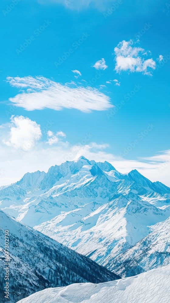 Obraz premium Majestic Snow-Capped Mountain Peaks Under Bright Blue Sky