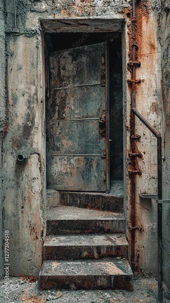 Rusty Doorway Leading to Mystery in Abandoned Industrial Building Rusty Doorway Leading to Mystery in Abandoned Industrial Building