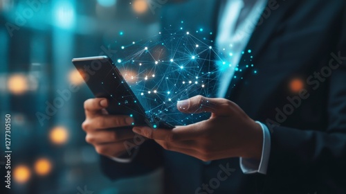 Wallpaper Mural Businessperson using smartphone with network graphic Torontodigital.ca