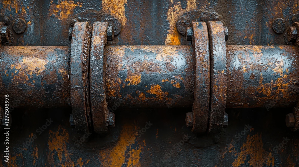 Rusty Pipe with Metal Clamps on Industrial Background Surface Rusty Pipe with Metal Clamps on Industrial Background Surface