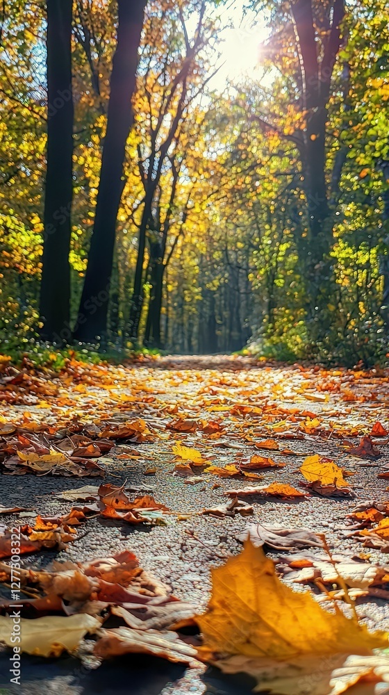 Scenic Autumn Pathway Covered in Colorful Fallen Leaves Scenic Autumn Pathway Covered in Colorful Fallen Leaves