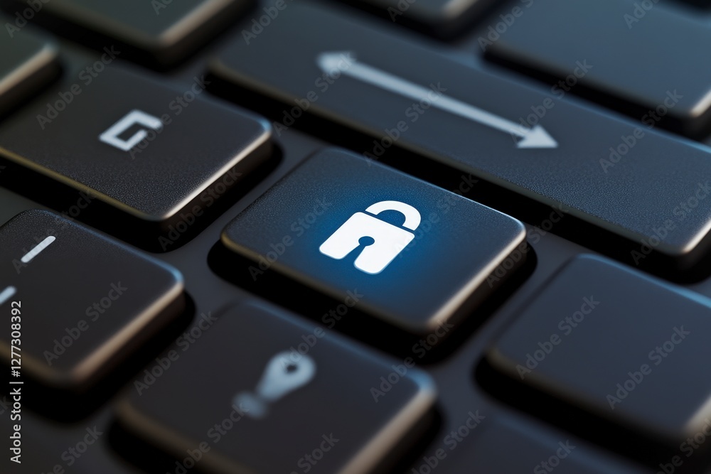 Close-up of computer keyboard with lock icon on security key Close-up of computer keyboard with lock icon on security key