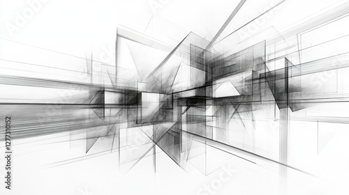 Abstract Lines and Shapes Creating a Dynamic Space with Depth and Perspective in Monochrome Style